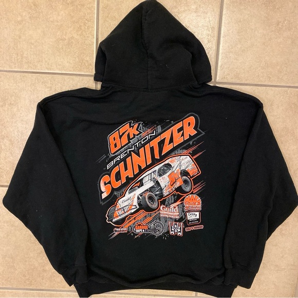 Brenton Schnitzer Racing Hoodie XL Measurement Black Good Condition Gildan - Picture 1 of 5